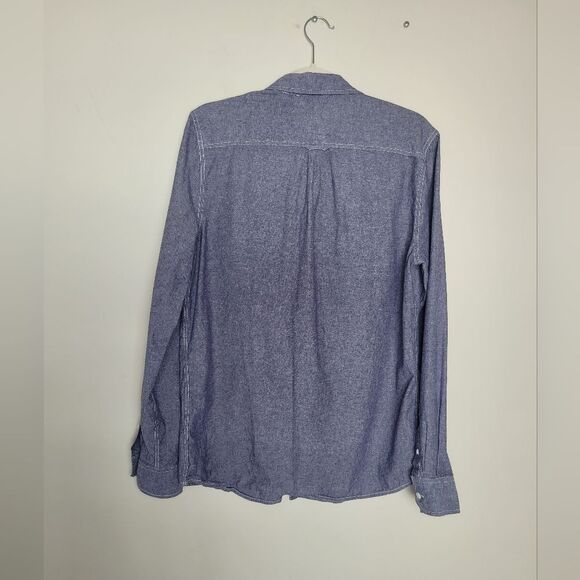 44MM Button Down Shirt Blouse Women's Medium Two Pockets Blue Chambray Cotton - Picture 8 of 14
